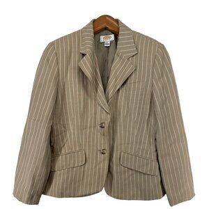 Talbots Womens Blazer Suit Coat Sz 8 Beige Pin-Striped Linen CareerWear Classic